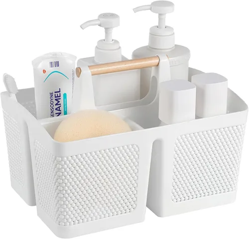 Miniatura 13 de rejomiik - Cesta portátil para ducha de plástico, organizador de limpieza con asa, organizador de almacenamiento portátil con asa para baño, Negro