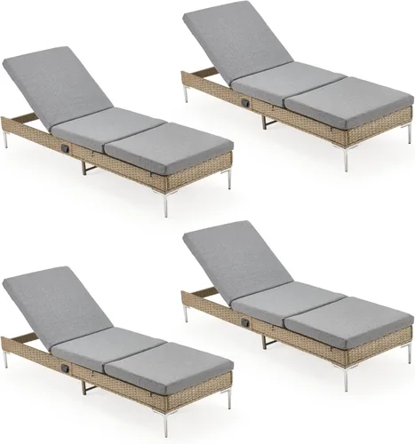 Miniatura 7 de Sillón de mimbre para exteriores, tumbona de piscina con respaldo reclinable infinito, muebles de patio, silla para tomar el sol con cojín