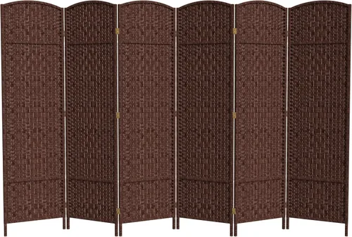 Miniatura 20 de Divisor de ambiente resistente de 6 pies, pantalla de privacidad plegable de fibra de ratán con patrón de diamante, Madera, Mocha oscuro