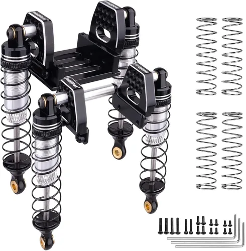 HobbyPark Amortiguadores de aluminio de 2.323 in para TRX4M 1/18 Crawler Amortiguador Actualización con soportes de choque ajustables Torres de Negro