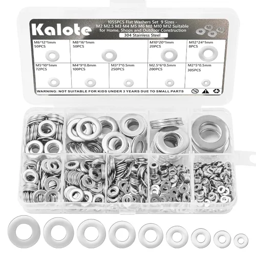 Miniatura 8 de Kit de surtido de 1205 arandelas planas de nailon - M2 M2.5 M3 M4 M5 M6 M8 M10 arandelas planas para tornillos y pernos - Arandelas de plástico