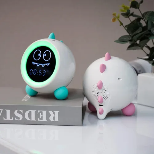 Miniatura 6 de Reloj despertador para niños, reloj de entrenamiento para dormir con luces nocturnas, máquina de sonido, reloj despertador de dinosaurio para niños