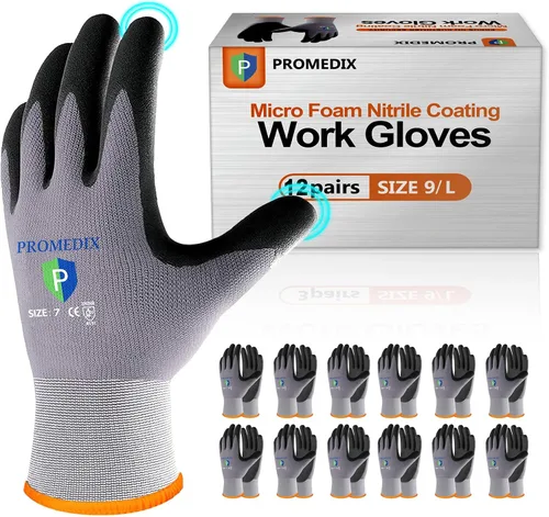 Miniatura 9 de PROMEDIX P Guantes de trabajo recubiertos de nitrilo,Guantes de trabajo de seguridad de microespuma para hombre,Guantes de nylon y spandex de punto