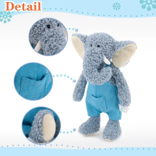 Miniatura 5 de Elefantes de peluche suaves azules de 13" para niños y niñas, Elefantes de peluche tejidos y vestidos para bebés recién nacidos y niños, Grandes