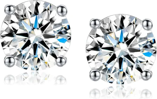 DAYBYDAY Aretes de plata de ley 925 de moissanita para mujeres y niñas, delicados y lindos corazones, redondos, cojines, ovalados, color D, VVS1,
