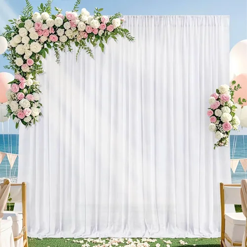 Miniatura 2 de Cortina de gasa de telón de fondo para boda de 9.8 pies por 10 pies, para decoración de escenario de fiesta o boda Blanco