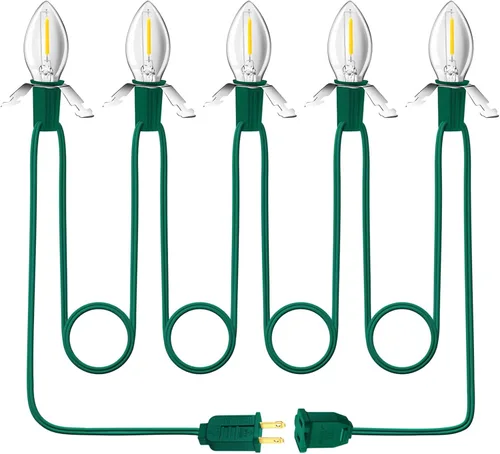 Sistema de iluminación, cable de accesorios verde de 9.8 pies con bombillas de fusible de repuesto C7 de 5 LED, cable de luces de molde por soplado