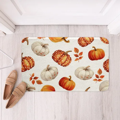 Miniatura 14 de Erosebridal Thanksgiving Turkey Bathroom Rugs - Fall Leaves Pumpkin Bath Mat for Kids Adults, Vintage Autumn Harvest Door Mat 16 x 24 Inch Rustic