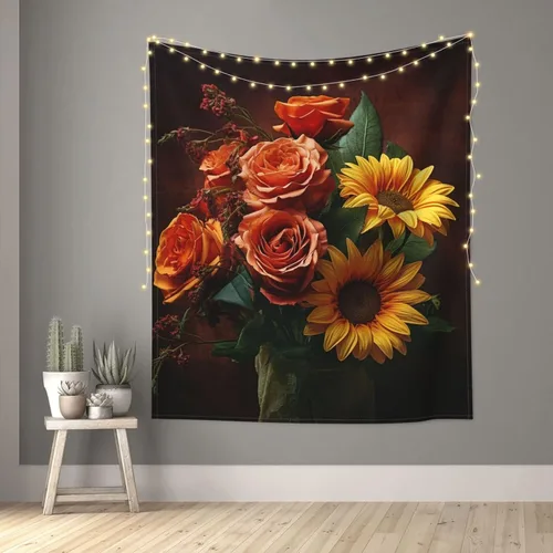 Dwrepo Tapiz con estampado de girasoles y rosas, colorido y moderno para colgar en la pared, divertidos tapices de pared para decoración del hogar,