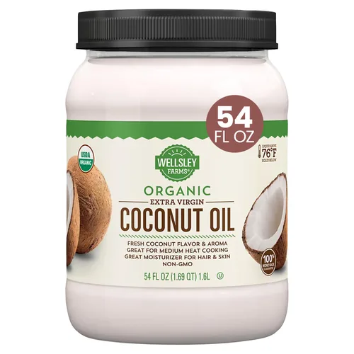 Wellsley Farms Aceite de coco virgen extra orgánico, sin refinar, 100% puro y natural, vegano, sin OMG, sin gluten y apto para dieta cetogénica,