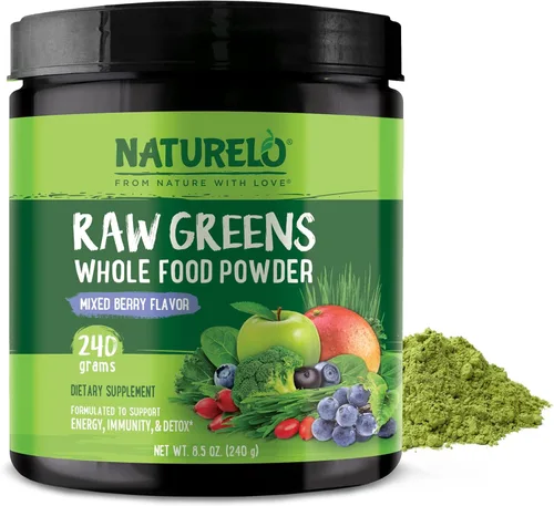 NATURELO Polvo de superalimento de verduras crudas 240 gramos, mezcla de bayas - Apoya la energía, la inmunidad y la desintoxicación - Incluye