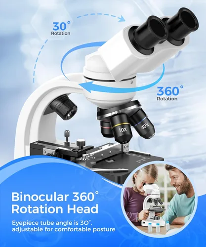 Miniatura 8 de Microscopio binocular compuesto para adultos, profesionales y niños, aumento de 40X-2000X con iluminación LED, platina mecánica, oculares WF2x