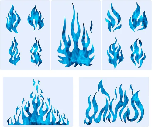 Miniatura 8 de 5 hojas de plantillas de llama para aerógrafo, plantillas de fuego reutilizables, plantilla de decoración de pintura para arte, ventana, pared