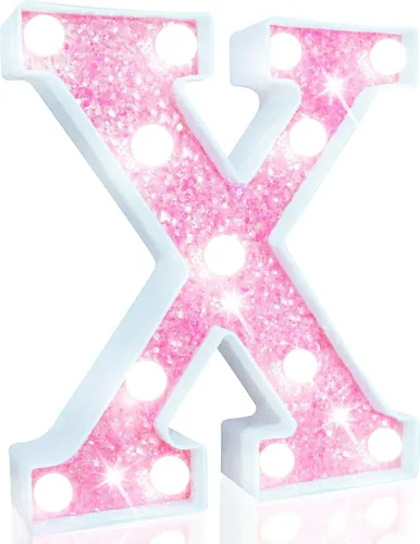 Miniatura 23 de Pooqla Luces de números de marquesina, números de luz rosa para niñas de 10.º cumpleaños, funciona con pilas, luz nocturna de número con purpurina