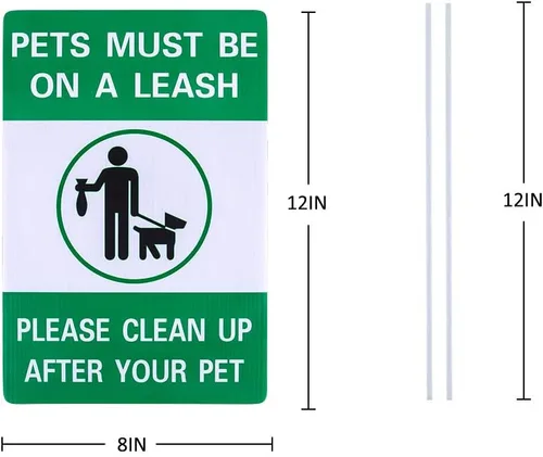 Miniatura 6 de Letrero de "Clean Up After Your Dog" de 8 x 12 pulgadas con estacas de metal, letreros de doble cara para césped de patio, mascotas deben estar