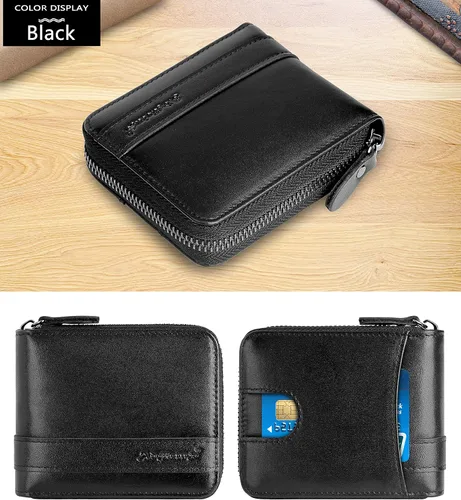Miniatura 9 de Admetus - Cartera de piel auténtica para hombre con cremallera, plegable