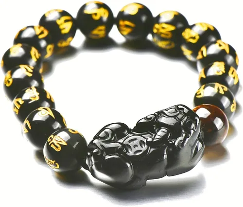 Miniatura 42 de Pulsera de obsidiana negra, pulsera de obsidiana negra Feng Shui para mujeres y hombres, pulsera elástica de obsidiana con piedra de ojo de tigre