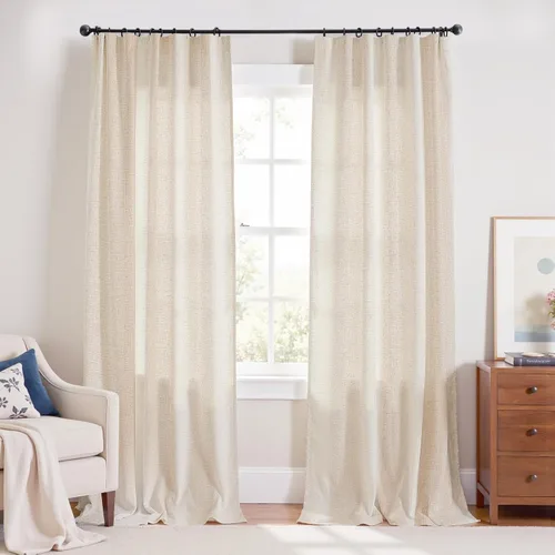 Miniatura 49 de JINCHAN Cortinas de lino de 108 pulgadas de largo, juego de 2 paneles, cortinas de ventana para sala de estar y dormitorio, cortinas