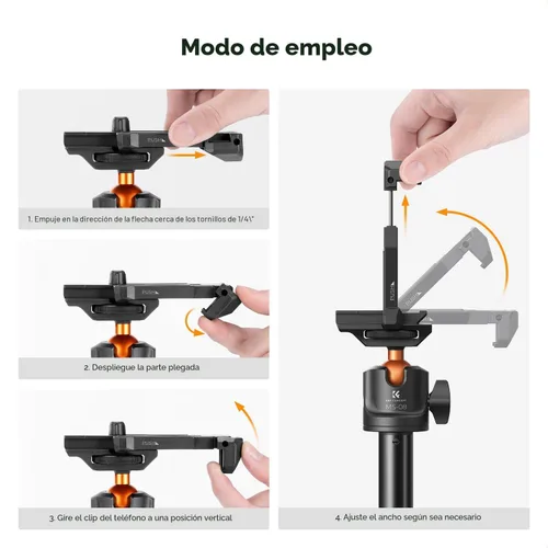 Miniatura 7 de K&F CONCEPT Palo de Selfie Trípode para Teléfono de 62 pulgadas, 2 en 1, ligero y extensible, soporte de trípode para teléfono celular con control