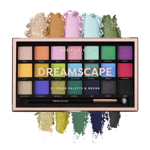 Miniatura 7 de Profusion Cosmetics Paleta de sombras de ojos de 21 tonos con pincel, mate mezclable, brillante y tonos metálicos en tonos neutros llamativos