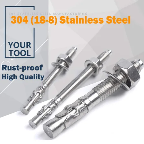 Miniatura 2 de Anclaje de hormigón de 1/2" x 2-3/4", anclaje de cuña de acero inoxidable 304 con excelente rendimiento antioxidante, kit de anclajes y tornillos