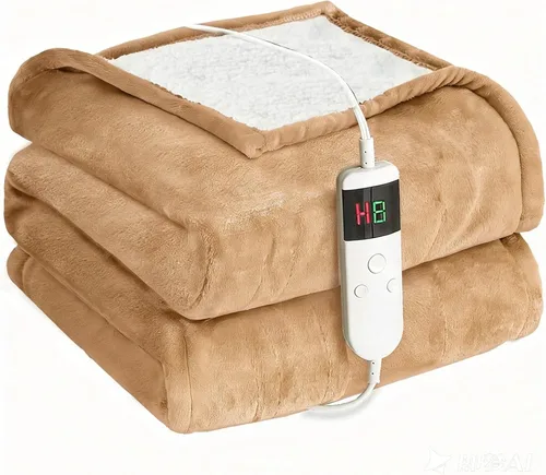 Miniatura 25 de Manta térmica eléctrica de 50 x 60 pulgadas, manta eléctrica de franela suave y sherpa con 10 niveles de calefacción, se apaga automáticamente