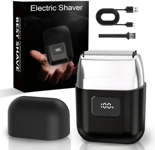 Afeitadoras eléctricas para hombres: Mini maquinilla de afeitar eléctrica con 3 cuchillas flotantes, pantalla LED, doble velocidad - Afeitadora