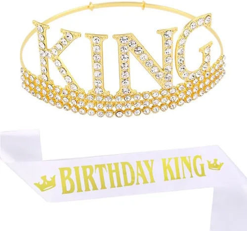 Tiara para cumpleaños de hombres, juego de banda y corona de rey de cumpleaños para hombres, recuerdos de fiesta de cumpleaños