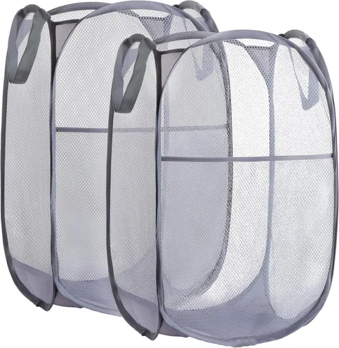Cesta plegable de malla para lavandería, cesta de lavandería desplegable, fácil almacenamiento, ideal para uso doméstico y de viaje (2 gris oscuro)