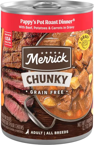 Merrick - Comida húmeda para perros (12 unidades), Sin frijoles gruesos., Pappy's Pot - Cena para asar