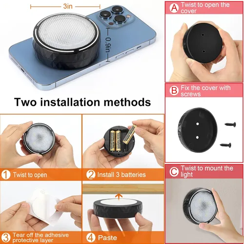Miniatura 4 de Onumii - Luces de disco operadas por pilas con control remoto LED, iluminación inalámbrica debajo del gabinete, luces adhesivas que cambian