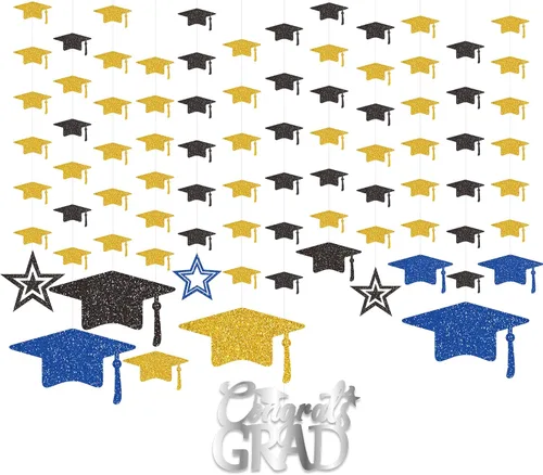 Miniatura 9 de KatchOn, Guirnalda de gorra de graduación con purpurina, 12 cuerdas, sin bricolaje, decoraciones de graduación azules y doradas 2025, decoraciones