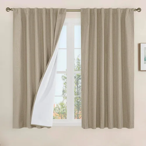 Miniatura 132 de LAMIT Cortinas de lino natural 100 % opacas para ventana, para dormitorio, 45 pulgadas, cortinas térmicas con textura de lino estilo granja