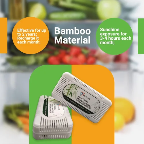 Miniatura 4 de Desodorizador para refrigerador (paquete de 2) – Desodorante de carbón activado de bambú natural – Eficaz que el bicarbonato de sodio – Removedor