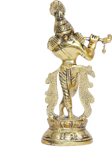 Miniatura 7 de KridayKraft Lord Krishna Estatua de metal, Krishna Murti tocando la flauta para Temple Pooja, decora tu hogar, oficina y regalo a tus familiares
