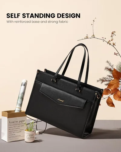 Miniatura 8 de LOVEVOOK Bolsa de mano para laptop para mujer, bolsa de trabajo profesional 2 en 1 de 15.6 pulgadas, maletín de negocios con bolso de mano, bolso