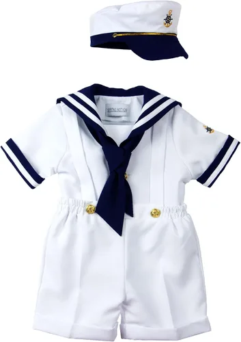 Miniatura 13 de Conjunto de traje de marinero náutico con sombrero, para niños pequeños