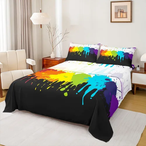 Miniatura 42 de Erosebridal Groovy Flower Sábanas de Cama Fiesta de los 70s Juegos de Sábanas Tamaño Individual Sábanas Florales Arcoíris Juegos de Sábanas y Fundas