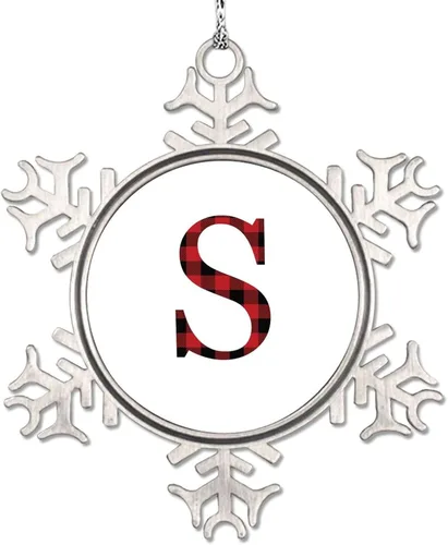 Miniatura 24 de Monograma inicial letra A copo de nieve, adornos de letras rojas y negras a cuadros para árboles de Navidad, adornos de Navidad personalizados