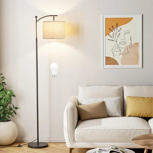 Lámpara de pie de 60 pulgadas con 3 temperaturas de color, pantalla gris ajustable, poste negro, lámpara alta para sala de estar, dormitorio,