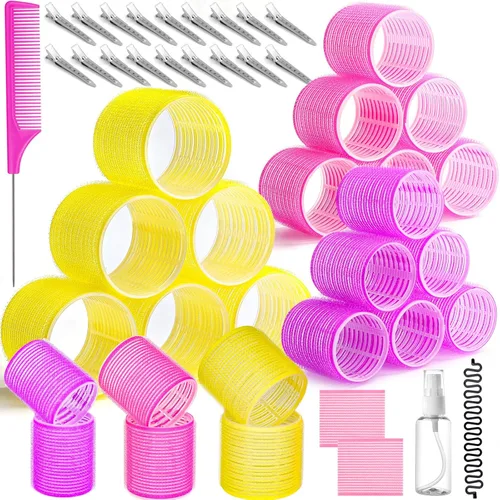 41 piezas de rodillos de cabello jumbo con clips, rodillos de cabello grandes con 3 tamaños 64mm 55mm 48mm, rodillo de cabello de autoagarre para