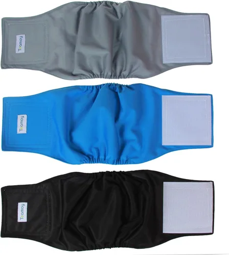 Teamoy Pañales Envolventes Reutilizables para Perros Machos, Banda Lavable para el Vientre para Cachorros Paquete de 3 (M, Cintura 13"-16", Negro +