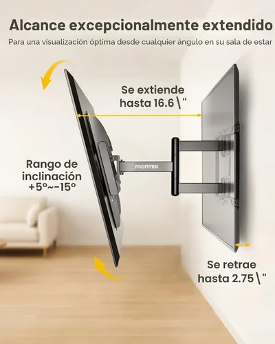 Miniatura 6 de monTEK - Soporte de pared para TV de movimiento completo para televisores de 37 a 84 pulgadas, soporte de TV con brazos articulados, inclinación
