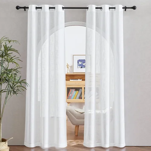 Miniatura 35 de NICETOWN Cortinas de lino transparente blanco para ventanas de 84 pulgadas de largo, cortinas verticales semitransparentes con ojales en la parte