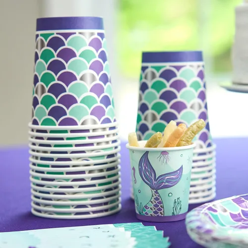 Miniatura 3 de Royal Bluebonnet Platos de fiesta de sirena – 24 juegos de platos de papel de sirena púrpura y suministros de servilletas, productos de papel