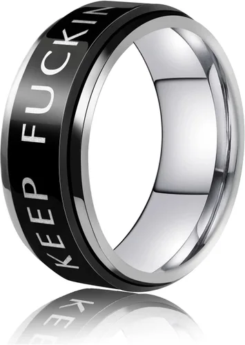 Miniatura 42 de LAOYOU Anillo giratorio para hombre para alivio de la ansiedad 0.315 in de acero inoxidable negro anillo de ansiedad con incrustaciones de cadena