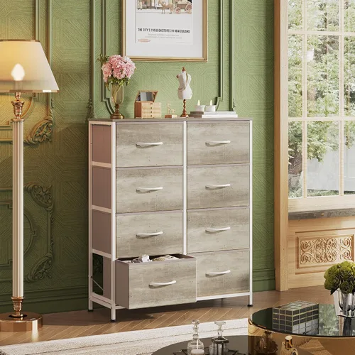 Miniatura 4 de WLIVE Cómoda de tela para dormitorio, cómoda alta con 8 cajones, torre de almacenamiento con contenedores de tela, cómodas dobles, cajonera