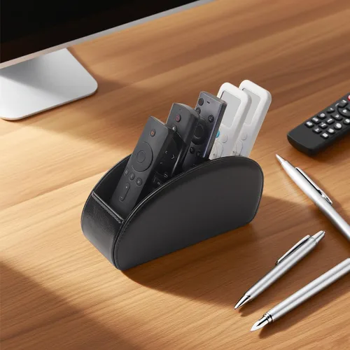 Miniatura 6 de Soporte para Control Remoto, Organizador de Escritorio Caddy para Remotos de Cuero PU con 5 Compartimentos Espaciosos para Controles Remotos de TV