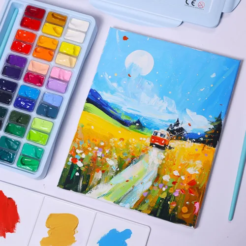 Miniatura 6 de HIMI - Juego de pintura gouache, 36 colores x 0.4 fl oz, diseño de taza de gelatina doble con 3 pinceles de pintura y una paleta en un estuche
