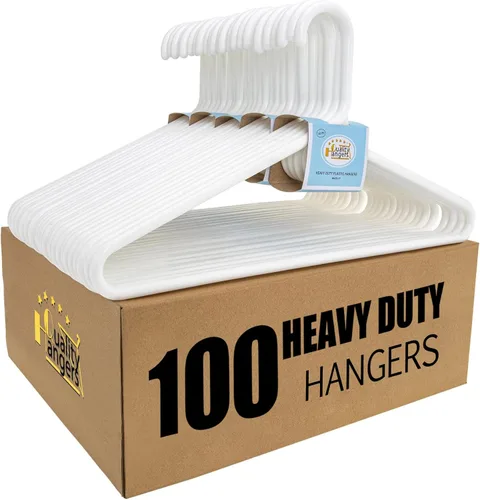 Miniatura 7 de Paquete de 10 perchas de plástico blanco de calidad, paquete múltiple súper resistentes para ropa, perchas de ropa estándar gruesas y fuertes